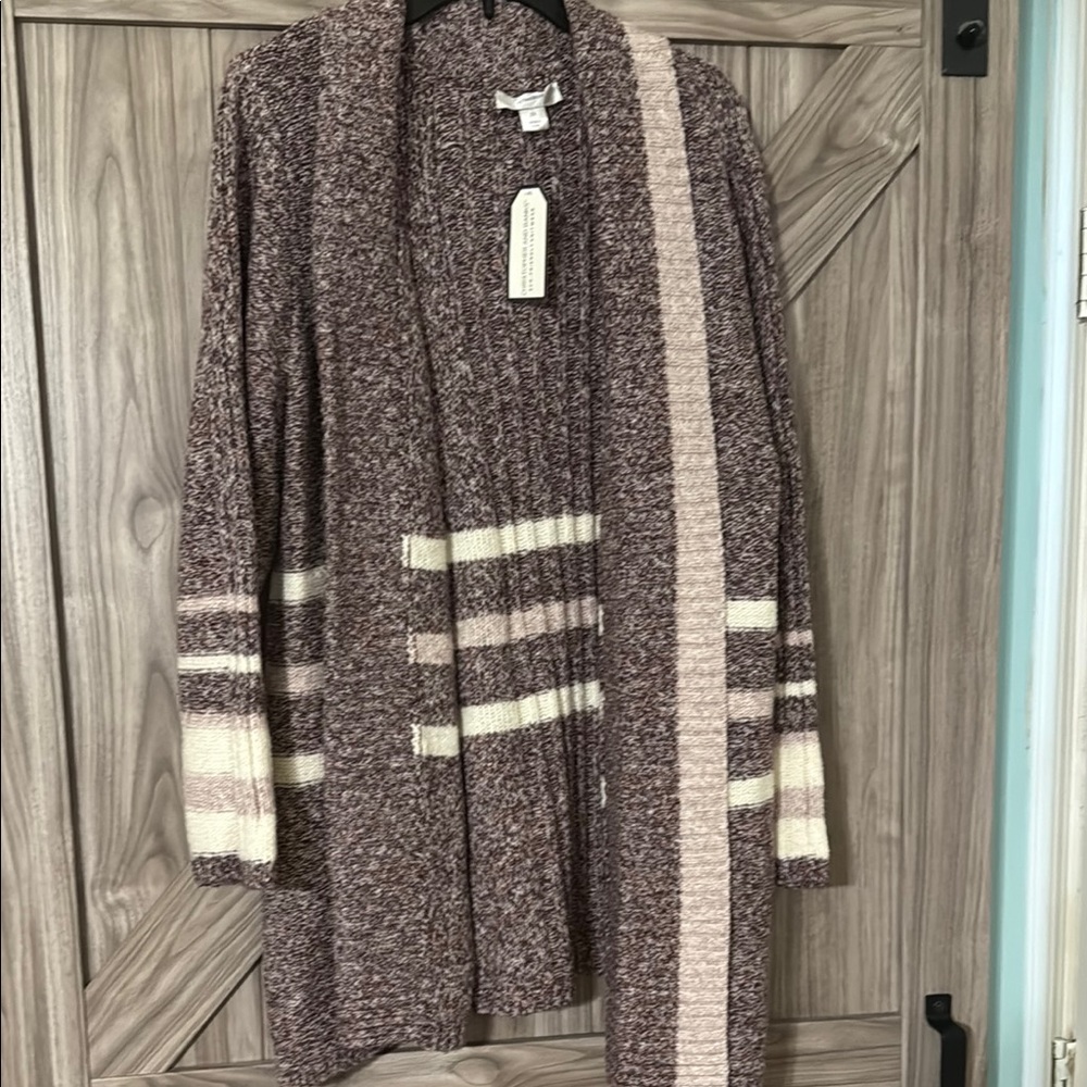 Christopher & Banks Cream and Purple Cardigan Sweater - Picture 1 of 3